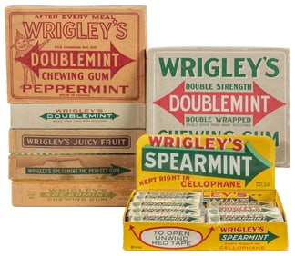 Group of Six Wrigley’s Gum Original Boxes. Circa mid-20th c...
