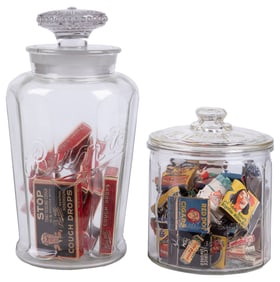 Pair of Embossed Glass Jars with Matches. Including Bunte w...