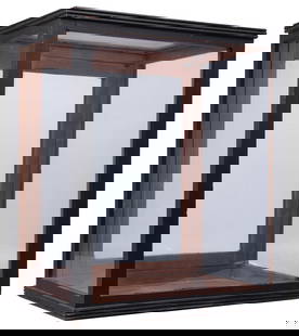 Two Countertop Display Cases. Wood and glass display cases,...: Two Countertop Display Cases. Wood and glass display cases, the smaller with two glass shelves. Largest dimensions 20 5/8 x 12 x 12. Larger one with stuck rear door.