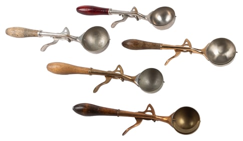Group of Five Gem Spoon Co. Ice Cream Scoops. Troy, NY. Inc...