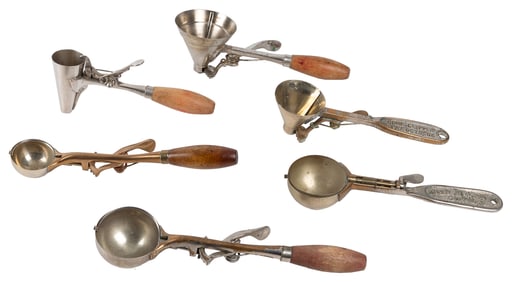Group of Six H.S. Geer Ice Cream Scoops. Troy, NY, early 20...