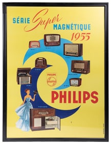 Philips “Série Magnétique 1955” Radio Advertising Sign. Elv...