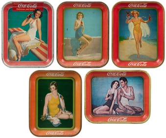 Group of Five Drink Coca-Cola Trays. Coshocton, OH: America...