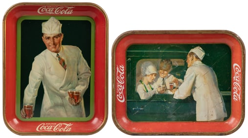 Pair of Drink Coca-Cola Trays with Soda Jerks. Coshocton, O...