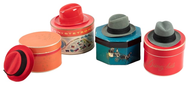 Group of Four Salesman’s Sample Hats and Hat Boxes. Mid-20t...