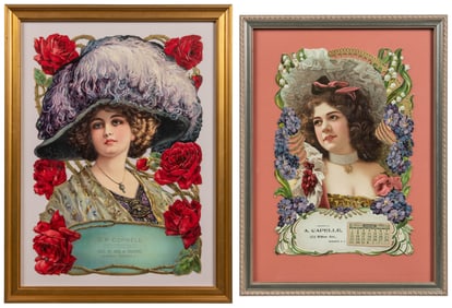 Pair of Large Embossed Die-Cut Trade Cards Featuring Dark H...