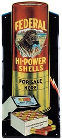 Federal Hi-Power Shells Embossed Die Cut Tin Sign. Circa mi...