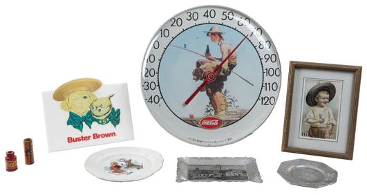 Group of Eight Advertising Items. Including Coca-Cola therm...
