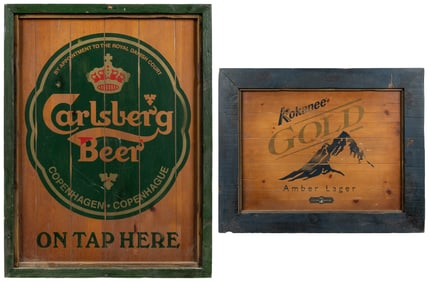 Pair of Wooden Beer Signs. Including Carlsberg Beer and Kok...