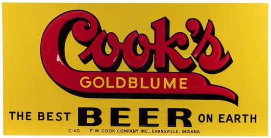 Cook’s Goldblume Embossed Tin Sign. Evansville, IN: F.W. Co...