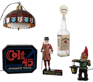 Five Beer and Whiskey Advertising Lights. Circa 1980s. Incl...