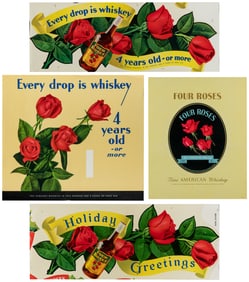 Group of 4 Four Roses Whiskey Paper Advertising Signs. Circ...