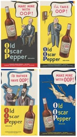 Group of Four Old Oscar Pepper Brand Whiskey Paper Advertis...