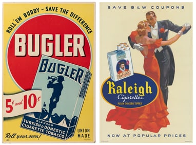 Pair of cigarette and tobacco advertising posters. American...