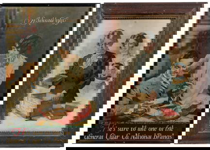Pair of Cigar Advertisements. Including Robert Burns Cigars...: Pair of Cigar Advertisements. Including Robert Burns Cigars lithograph featuring a mother and daughter putting together a care package to send to a soldier in France, ca. 1918, and &#8220;A Sensible G