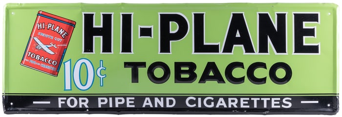 Hi-Plane Tobacco Embossed Tin Sign. Single sided embossed t...