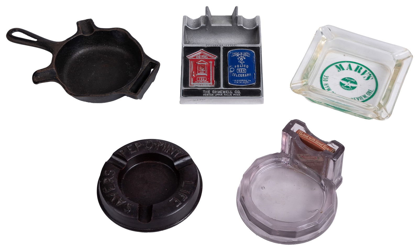 Group of Five Ashtrays. Including Griswold, Erie, PA, round... (1 of 1)