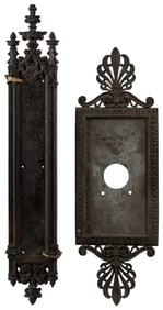 Group of Three Cast Iron Items. Including a pair of door pu...