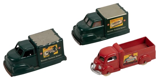 Group of Three Wrigley’s Toy Trucks. Circa 1940s. Including...