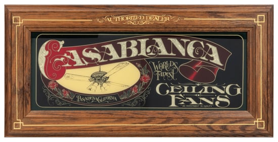Casablanca Ceiling Fans Reverse Glass Sign. Circa 1980s. Re...