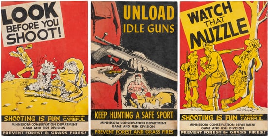 EISNER, Will (1917 – 2005). Three Gun Safety Posters. Sport...