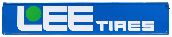 Lee Tires Tin Sign. Circa 1980s. Horizontal sign in blue wi...