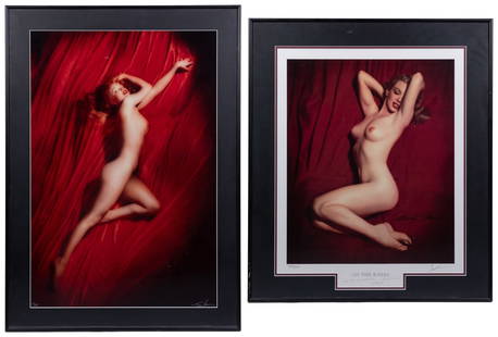 KELLEY, Tom (1914 – 1984). Two Marilyn Monroe pinup prints....: KELLEY, Tom (1914 &#8211; 1984). Two Marilyn Monroe pinup prints. From the famous &#8220;Red Velvet&#8221; photo session, including &#8220;On the Knees,&#8221; photo-lithograph, published by KRW Visua