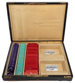 French Gaming Chip Set. France, late 19th century. Leather ...