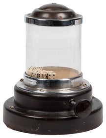 Countertop Dice Popper. Circa mid-20th century. Round glass...