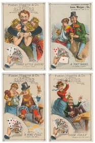 Group of 4 Poker Trade Cards. Circa 1880s. Color lithograph...