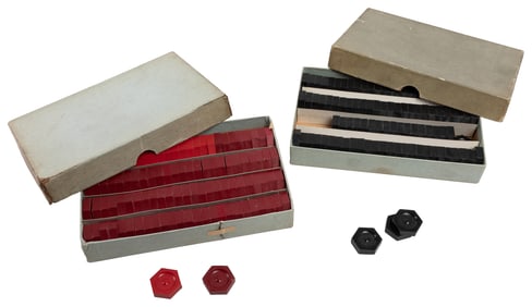 Two Boxes of Faro Coppers. Six-sided faro coppers, one box ...