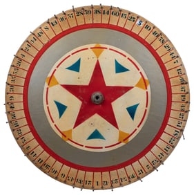 Spinning Gambling Wheel. Spray painted wooden wheel with re...