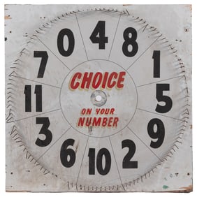 Square Gambling Wheel. Black and white painted wooden wheel...