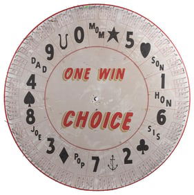 Large Spinning Gambling Wheel. Black and white painted wood...