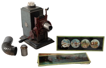 [VIEWERS]. Two optical viewers and a magic lantern slide co...