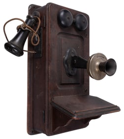 Group of Three Wall Mounted Wooden Telephones. Circa 1900s....