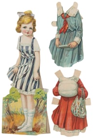 Three Woolworths Paper Dolls with Outfits. Early 20th centu...