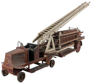 Wood and Tin Model of a Fire Engine with Full Hook and Ladd...