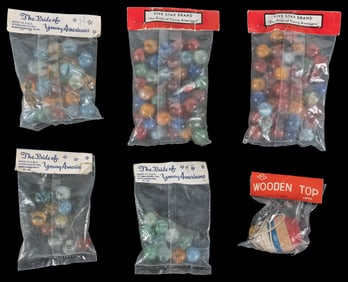 Five Unopened Bags of Vitro Cat Eyes Glass Marbles and a Wo...