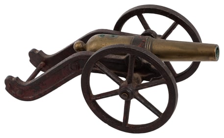 Mini Signal Cannon. Unmarked. Metal cast frame, metal wheel...