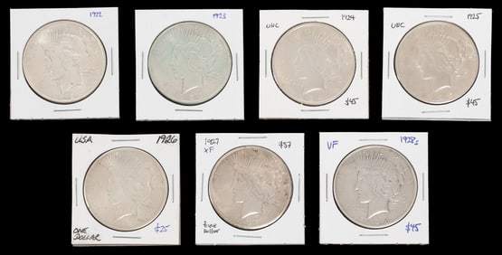 Peace Dollar Group (7), 1922 – 28. Group of 7 Peace dollars...