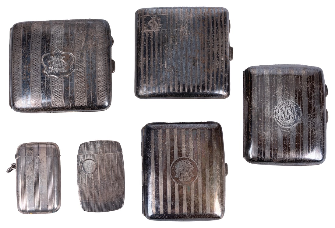 Six Sterling Silver Cigarette Cases and Match Safes. Includ... (1 of 1)