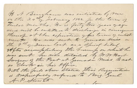 [CONFEDERACY]. Manuscript Document Signed by Confederate Ge...: [CONFEDERACY]. Manuscript Document Signed by Confederate Generals Leonidas Polk, Alexander Stewart, Benjamin Cheatham, and Braxton Bragg. [Mississippi, 1862]. Four 4to pages on one folio leaf. Plain w