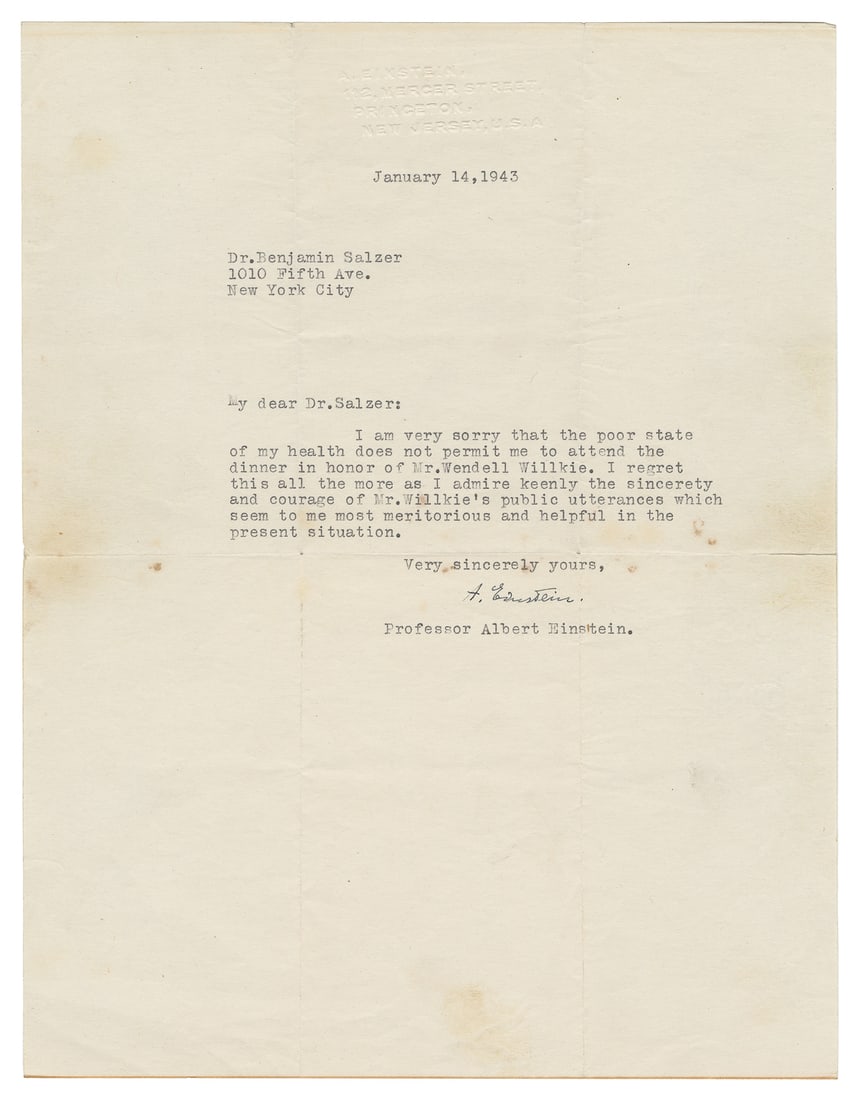 EINSTEIN, Albert (1879-1955). Typed Letter Signed. Princeto... (1 of 1)