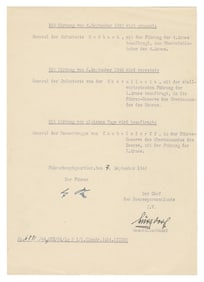 HITLER, Adolf (1889-1945). Document Signed. “Mit Wirkung vo...