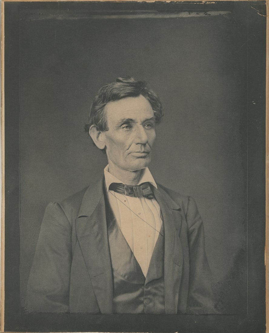 [PHOTOGRAPHY]. [LINCOLN, Abraham (1809-1865), subject]. [HE...: [PHOTOGRAPHY]. [LINCOLN, Abraham (1809-1865), subject]. [HESLER, Alexander (1823-1895), photographer]. Platinum Print Photograph of a Beardless Lincoln. [Philadelphia, PA: G. B. Ayers, ca. 1881]. Blac