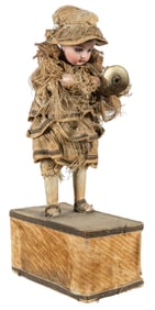 Bisque Doll Cymbal Player Toy / Automaton. 19th century. Bi...