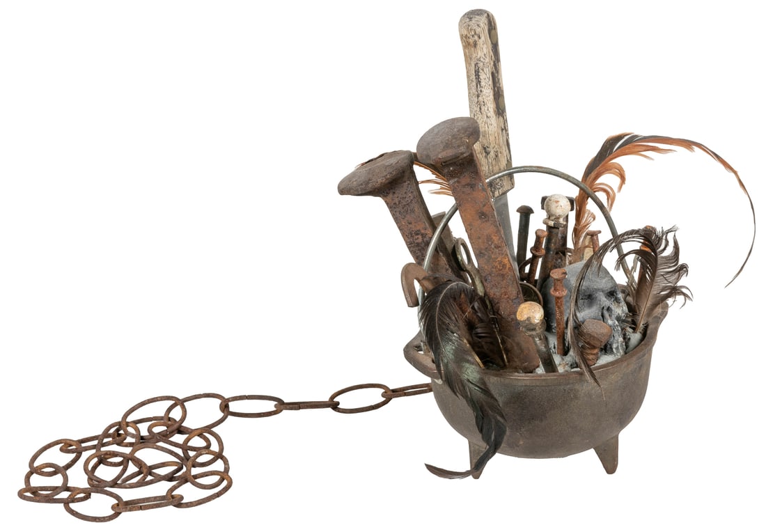 Folk Art Sculpture of a Cauldron with Found Objects. 20th c... (1 of 2)