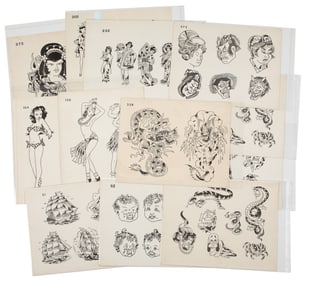 Group of 23 Tattoo Flash Sheets. American, ca. 1970s. 23 pr...