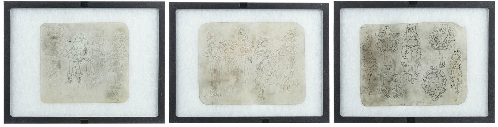 Group of 3 pin-up tattoo stencil sheets. American, ca. 1980... (1 of 4)